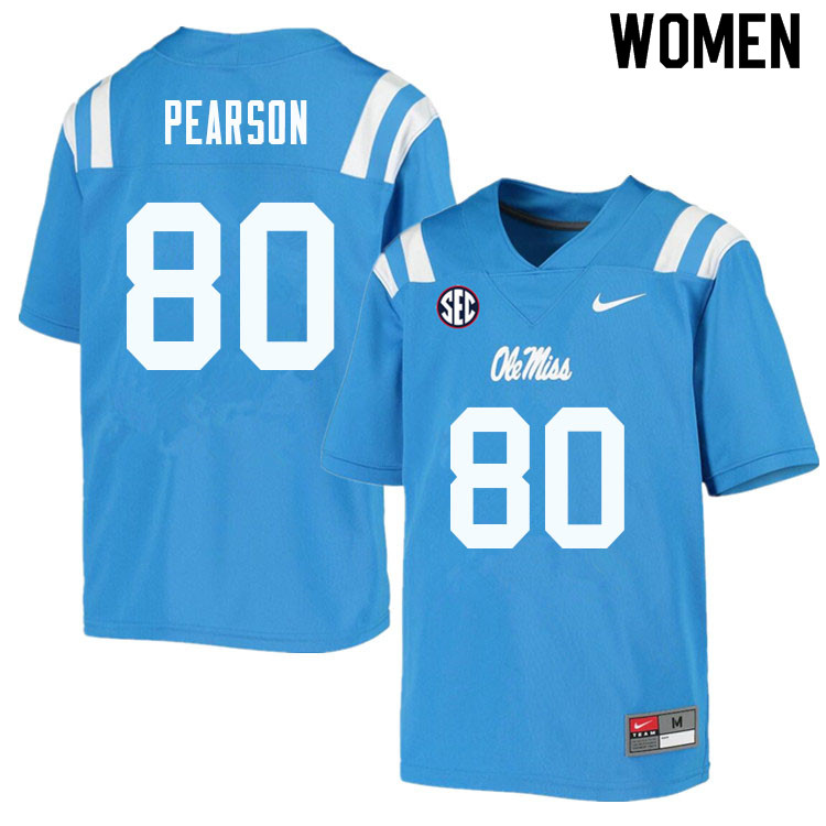 Jahcour Pearson Ole Miss Rebels NCAA Women's Powder Blue #80 Stitched Limited College Football Jersey VPC5458IG